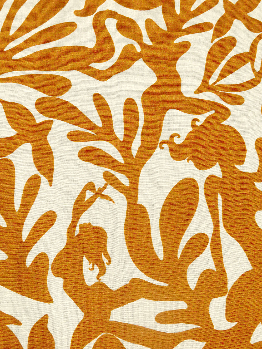 Mustard Brown/Cream Rayon/Linen Abstract Figure Print Shirt Weight Woven - NY Designer - 56W