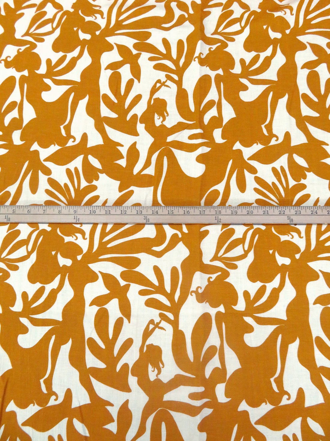 Mustard Brown/Cream Rayon/Linen Abstract Figure Print Shirt Weight Woven - NY Designer - 56W