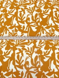 Mustard Brown/Cream Rayon/Linen Abstract Figure Print Shirt Weight Woven - NY Designer - 56W