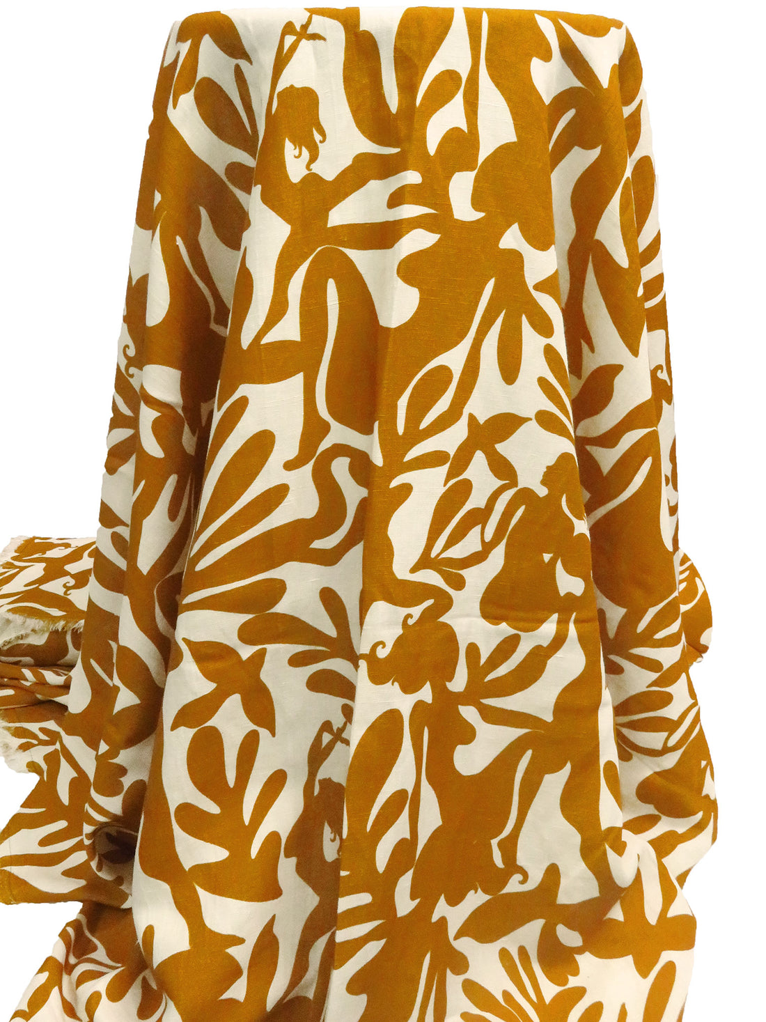 Mustard Brown/Cream Rayon/Linen Abstract Figure Print Shirt Weight Woven - NY Designer - 56W