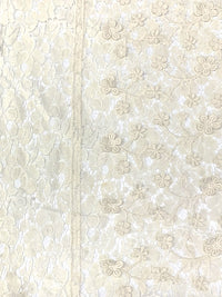 White Chocolate Cotton/Polyester Double Border Embroidered Flower Weave Lace - NY Designer - 54W
