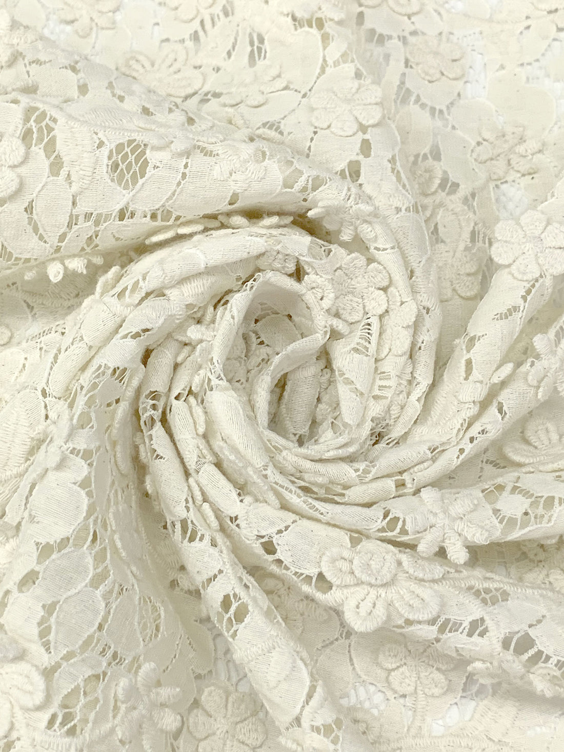 White Chocolate Cotton/Polyester Double Border Embroidered Flower Weave Lace - NY Designer - 54W