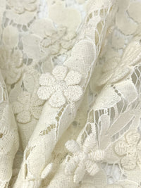 White Chocolate Cotton/Polyester Double Border Embroidered Flower Weave Lace - NY Designer - 54W