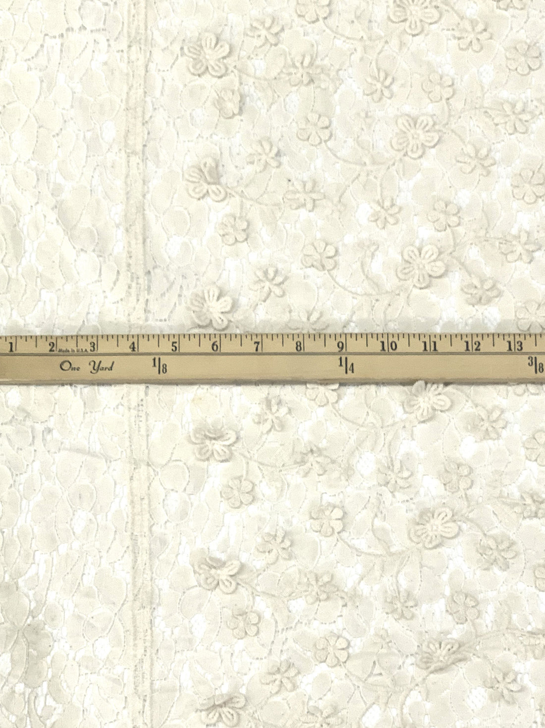 White Chocolate Cotton/Polyester Double Border Embroidered Flower Weave Lace - NY Designer - 54W