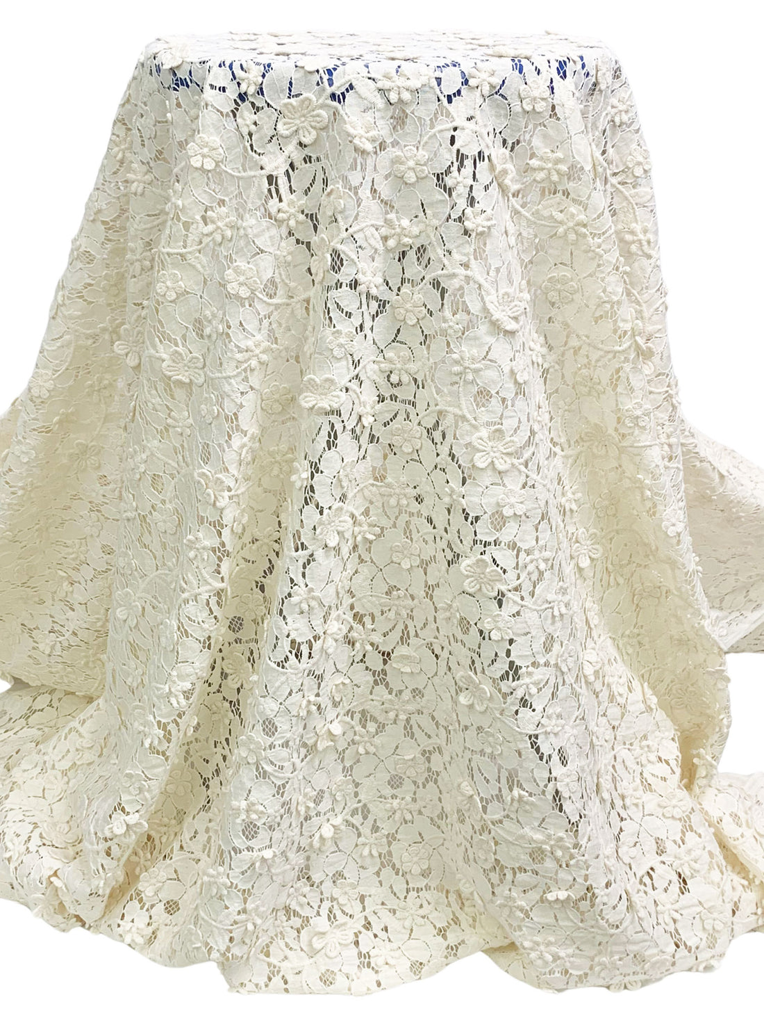 White Chocolate Cotton/Polyester Double Border Embroidered Flower Weave Lace - NY Designer - 54W