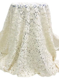 White Chocolate Cotton/Polyester Double Border Embroidered Flower Weave Lace - NY Designer - 54W