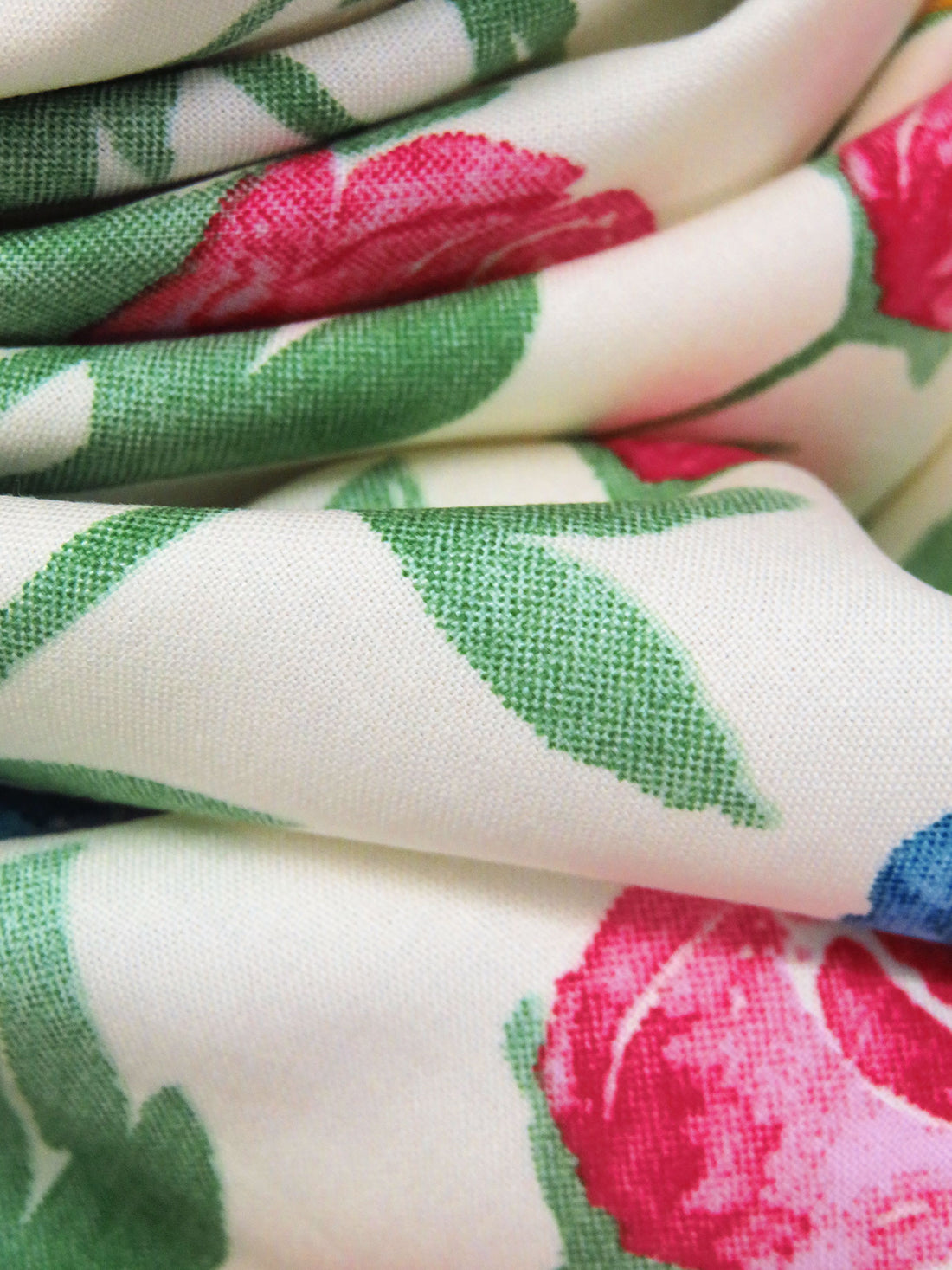 Cream/Cerise/Russian Green/Multi 100% Rayon Painterly Floral Print Challis 53W