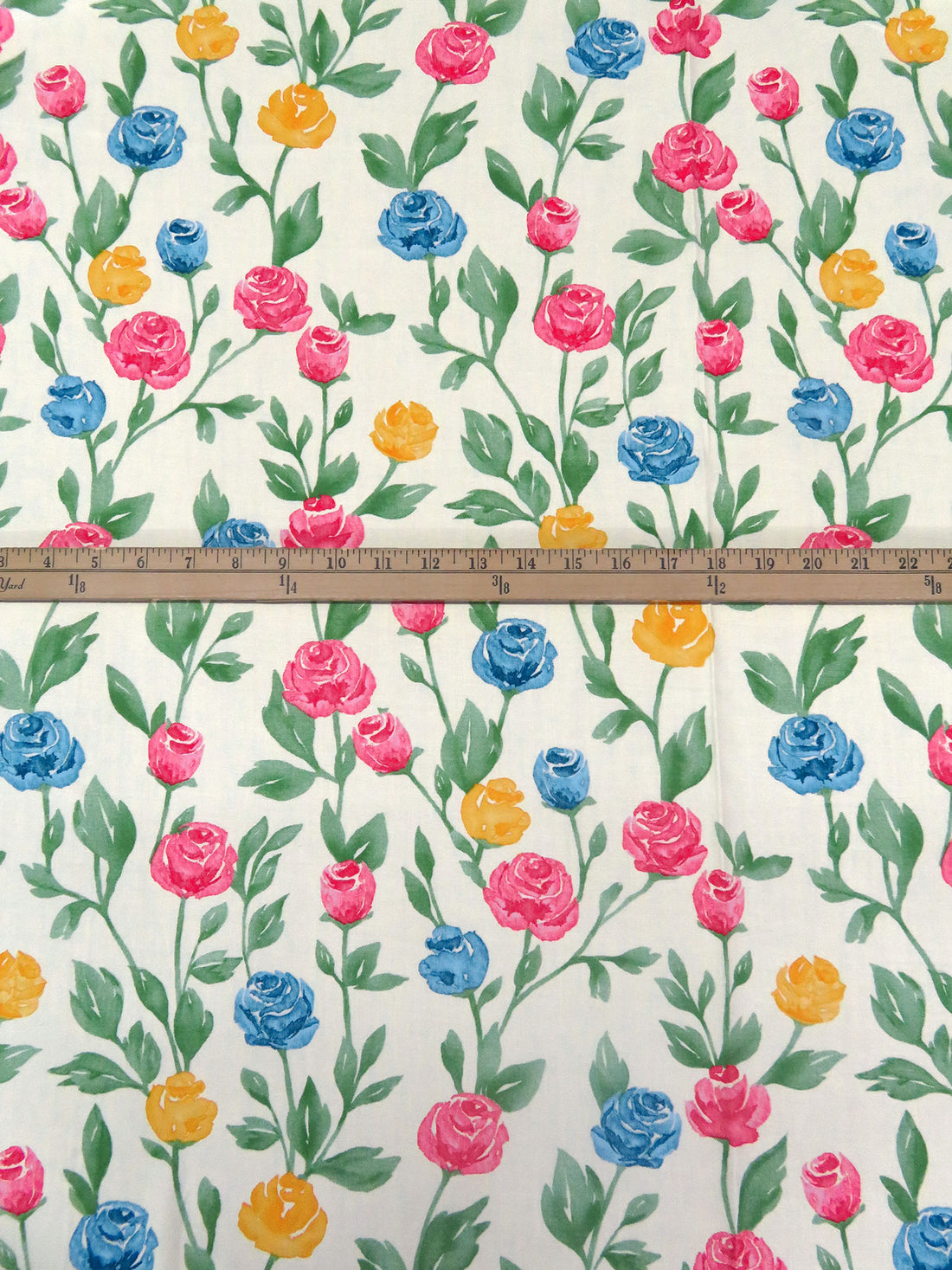 Cream/Cerise/Russian Green/Multi 100% Rayon Painterly Floral Print Challis 53W
