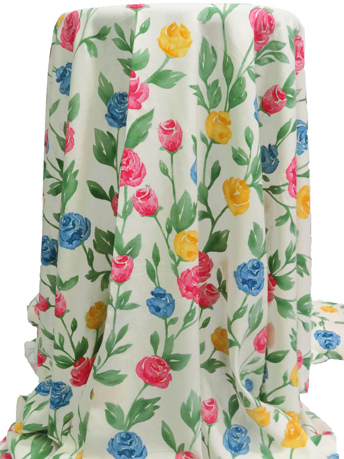 Cream/Cerise/Russian Green/Multi 100% Rayon Painterly Floral Print Challis 53W