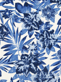 Dark Cornflower/Midnight Navy/Pale Cerulean/White 100% Cotton Tropical Floral Print Slubbed Poplin Shirting 54W