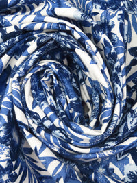 Dark Cornflower/Midnight Navy/Pale Cerulean/White 100% Cotton Tropical Floral Print Slubbed Poplin Shirting 54W