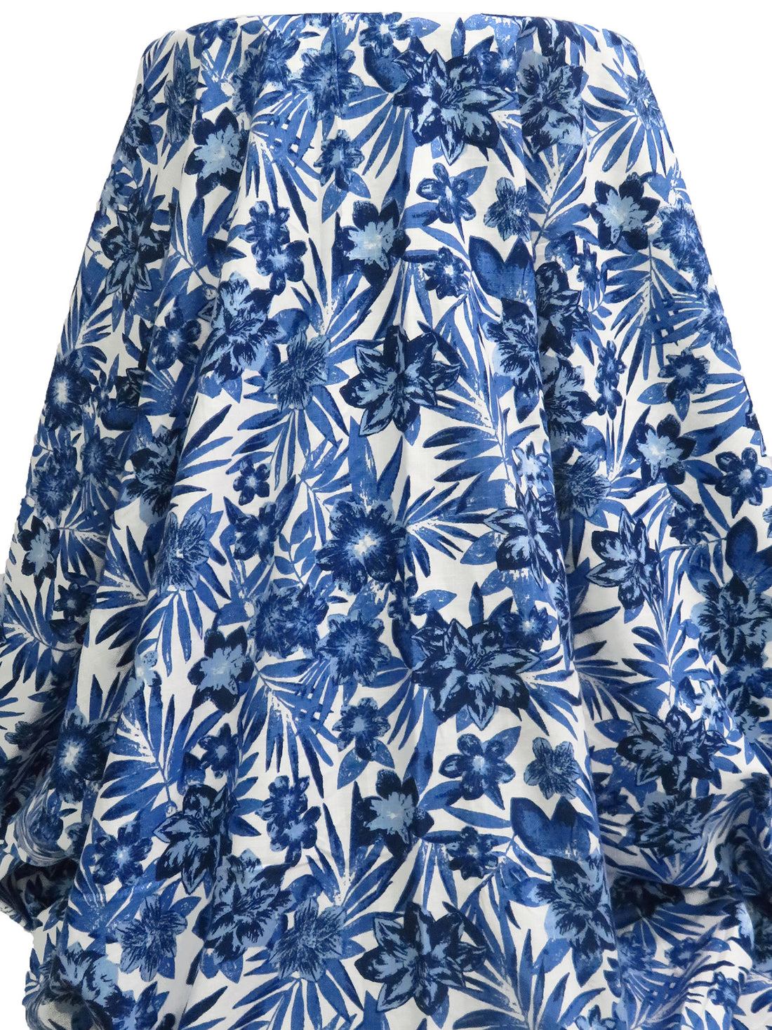 Dark Cornflower/Midnight Navy/Pale Cerulean/White 100% Cotton Tropical Floral Print Slubbed Poplin Shirting 54W