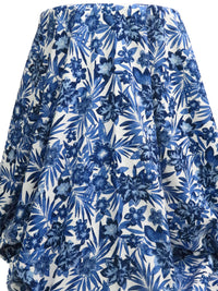 Dark Cornflower/Midnight Navy/Pale Cerulean/White 100% Cotton Tropical Floral Print Slubbed Poplin Shirting 54W