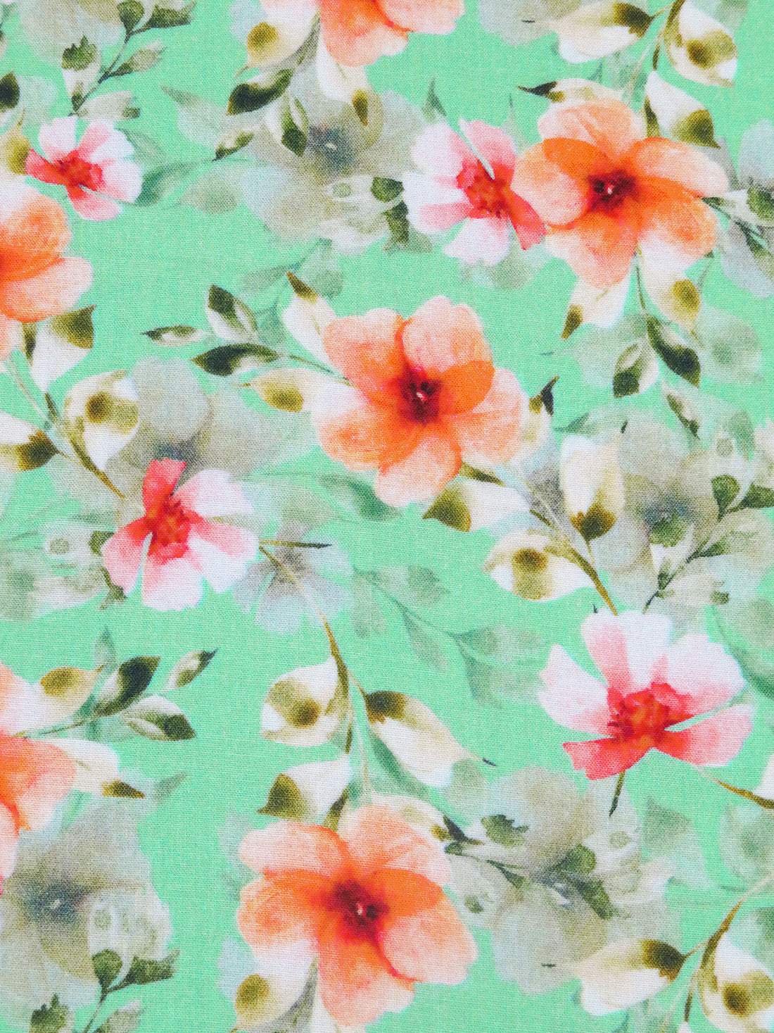 Sea Foam Green/Olive/Vivid Tangelo/Multi 100% Rayon Floral Print Challis 56W