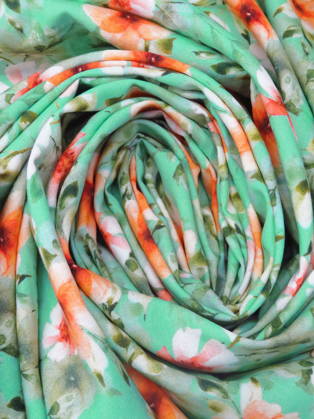 Sea Foam Green/Olive/Vivid Tangelo/Multi 100% Rayon Floral Print Challis 56W