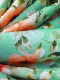 Sea Foam Green/Olive/Vivid Tangelo/Multi 100% Rayon Floral Print Challis 56W
