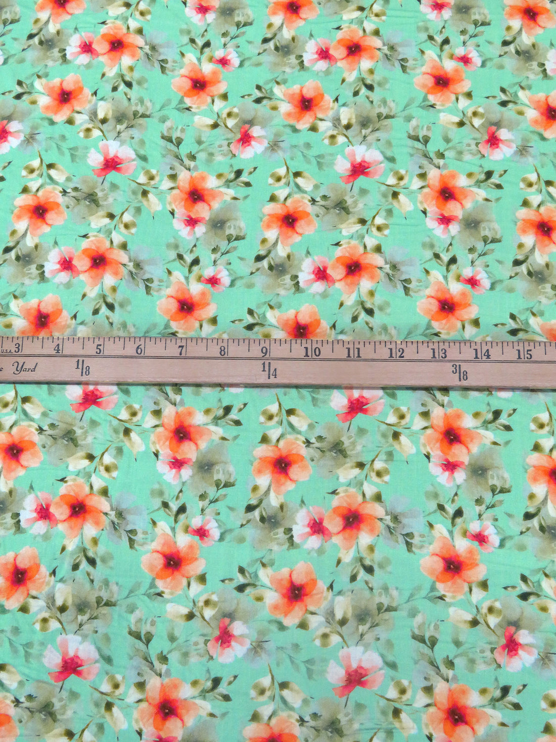 Sea Foam Green/Olive/Vivid Tangelo/Multi 100% Rayon Floral Print Challis 56W