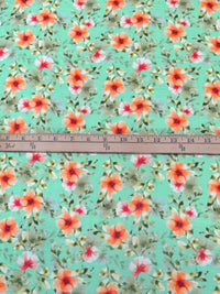 Sea Foam Green/Olive/Vivid Tangelo/Multi 100% Rayon Floral Print Challis 56W