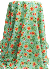 Sea Foam Green/Olive/Vivid Tangelo/Multi 100% Rayon Floral Print Challis 56W