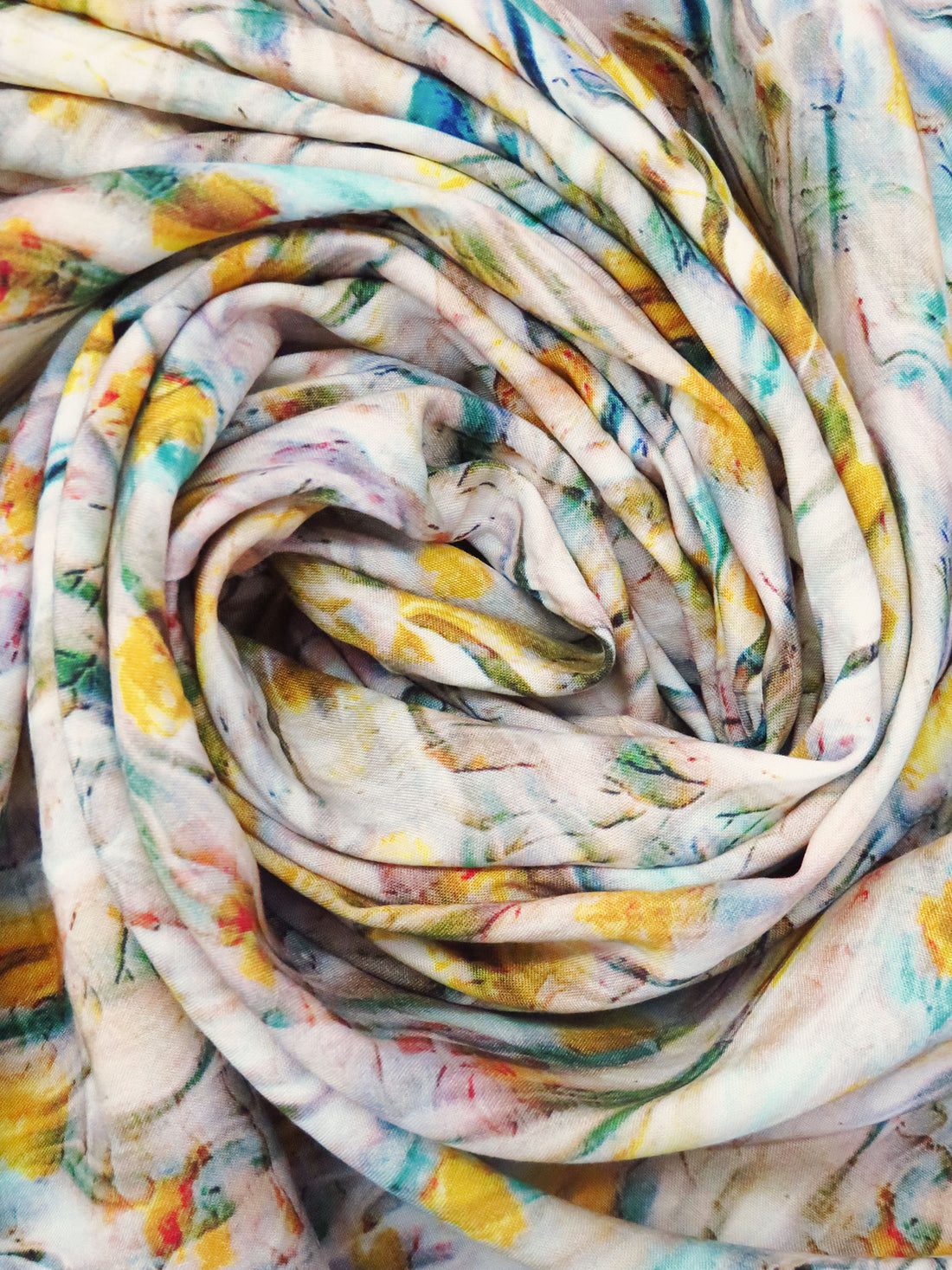 Beige/Dark Lemon/Forest Green/Multi 100% Rayon Abstract Print Challis 58W