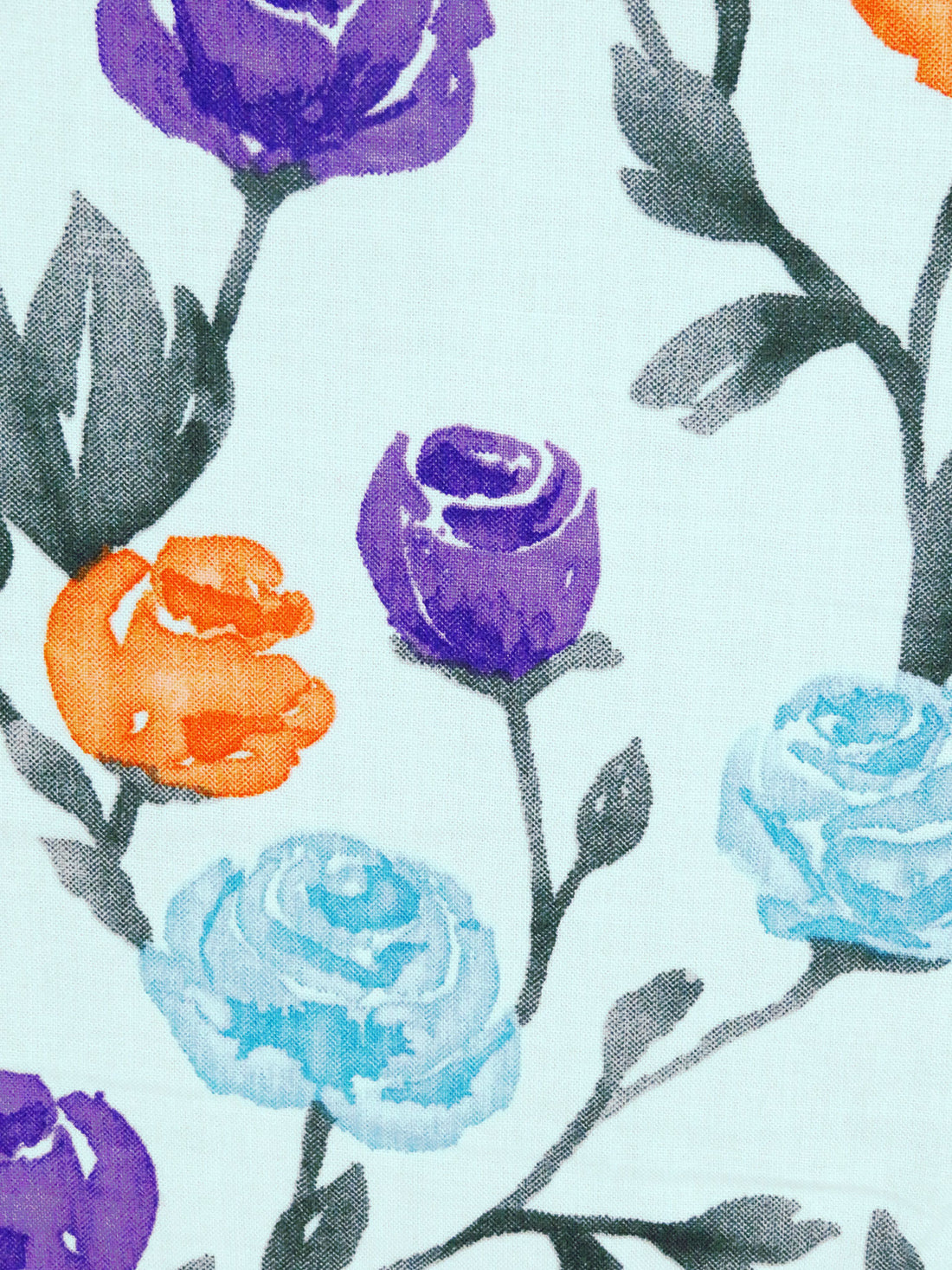 Italian Ice/Purple/Pumpkin/Multi 100% Rayon Watercolor Roses Print Challis 54W