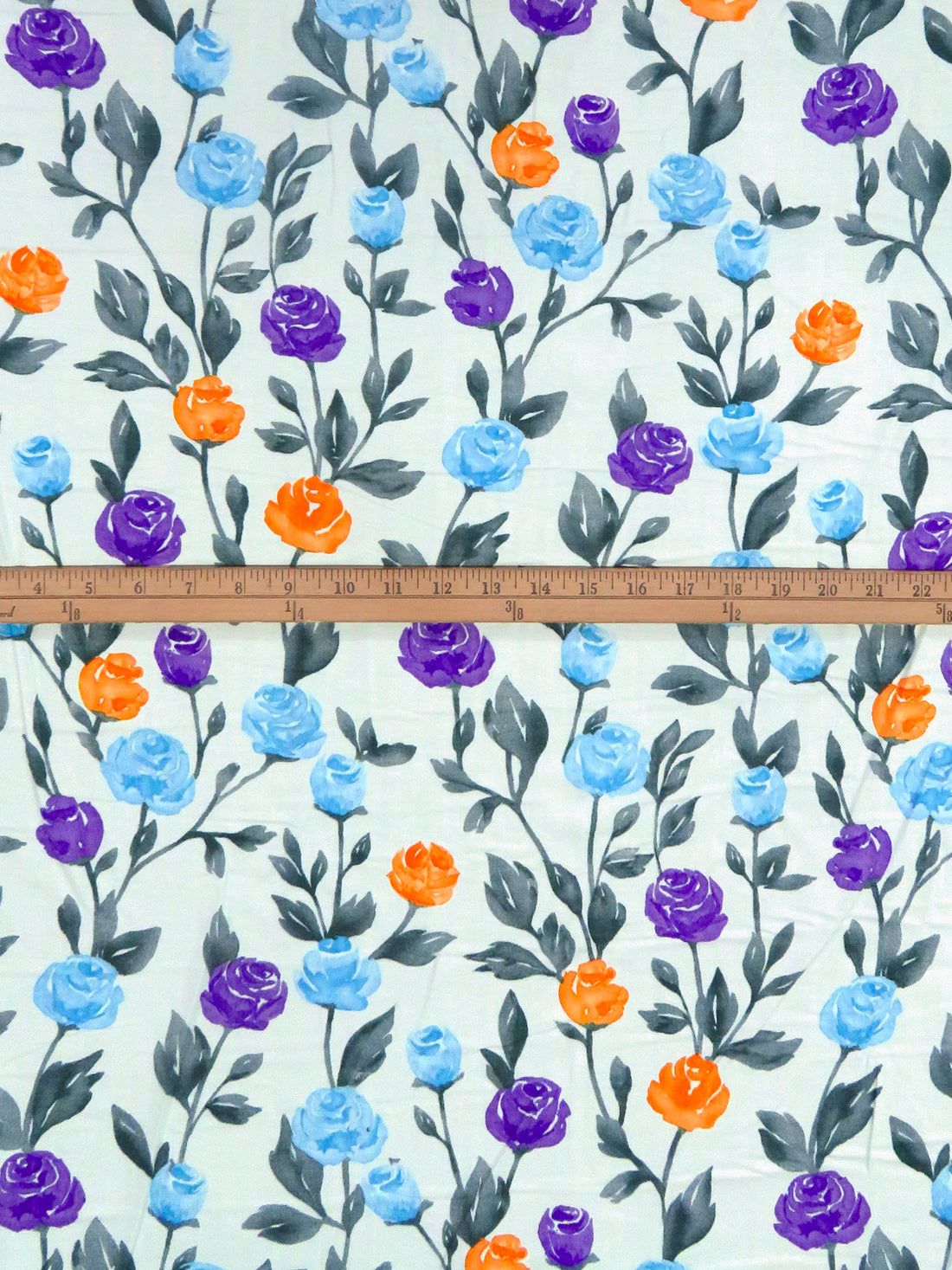 Italian Ice/Purple/Pumpkin/Multi 100% Rayon Watercolor Roses Print Challis 54W