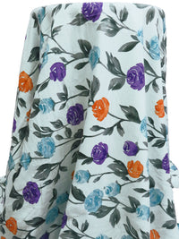 Italian Ice/Purple/Pumpkin/Multi 100% Rayon Watercolor Roses Print Challis 54W