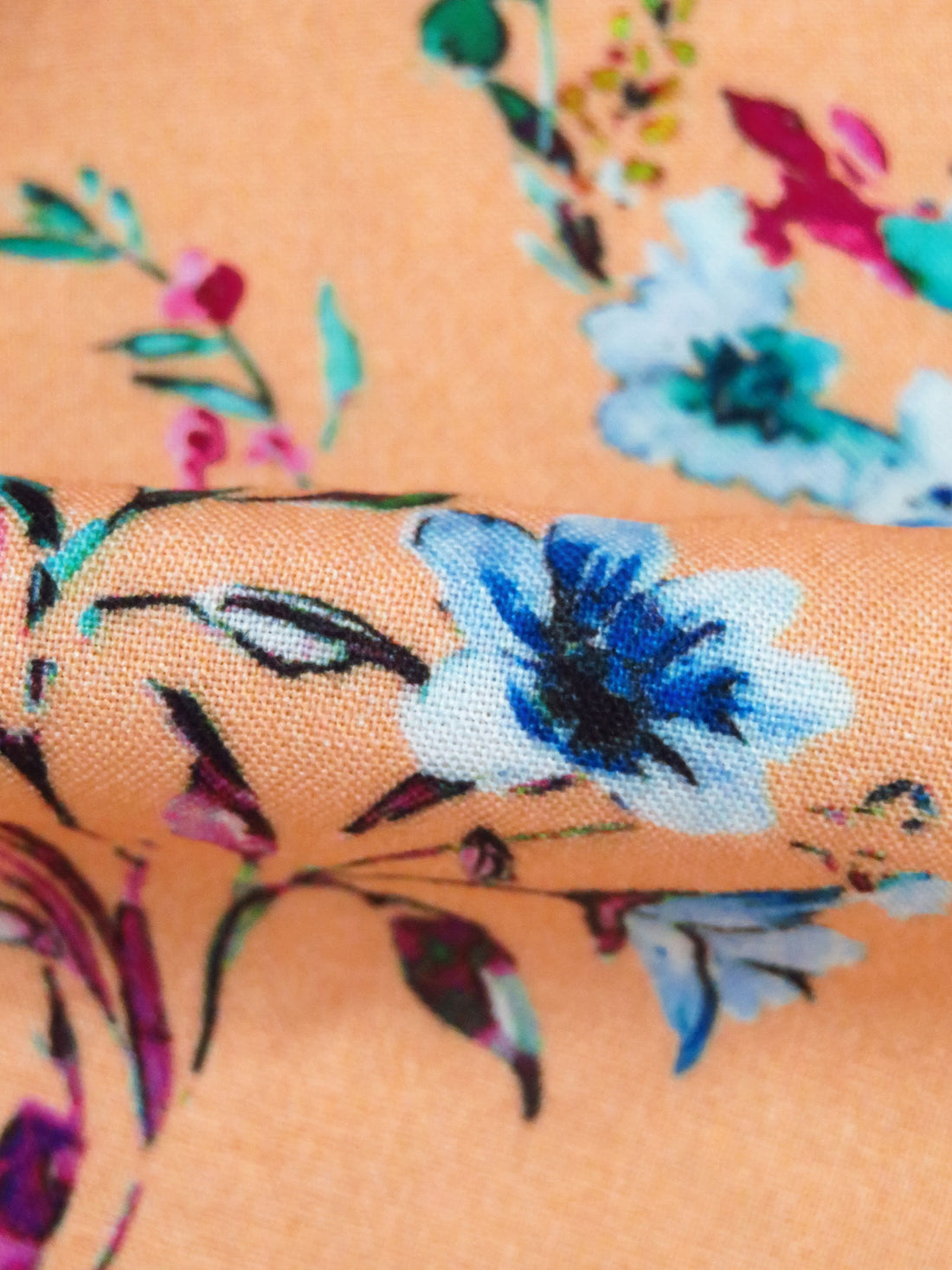 Apricot/Teal Green/Muted Cobalt/Multi 100% Rayon Floral Print Challis 56W