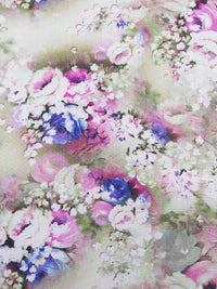 Pale Magenta/Dark Cornflower/Dark Olive/Multi 100% Rayon Small Floral Print Challis 54W