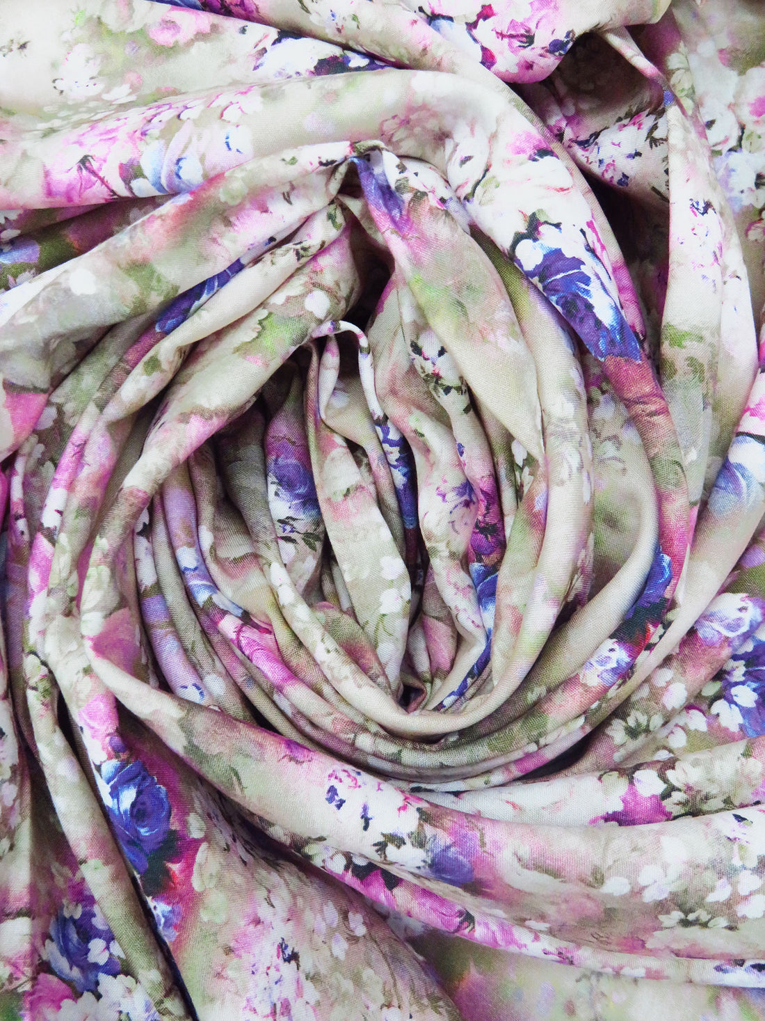 Pale Magenta/Dark Cornflower/Dark Olive/Multi 100% Rayon Small Floral Print Challis 54W