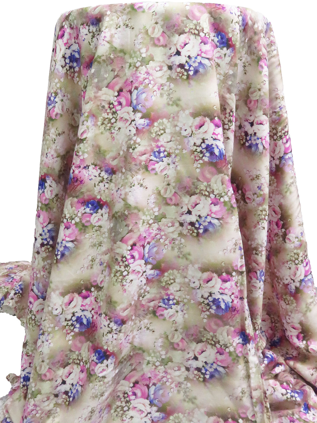 Pale Magenta/Dark Cornflower/Dark Olive/Multi 100% Rayon Small Floral Print Challis 54W