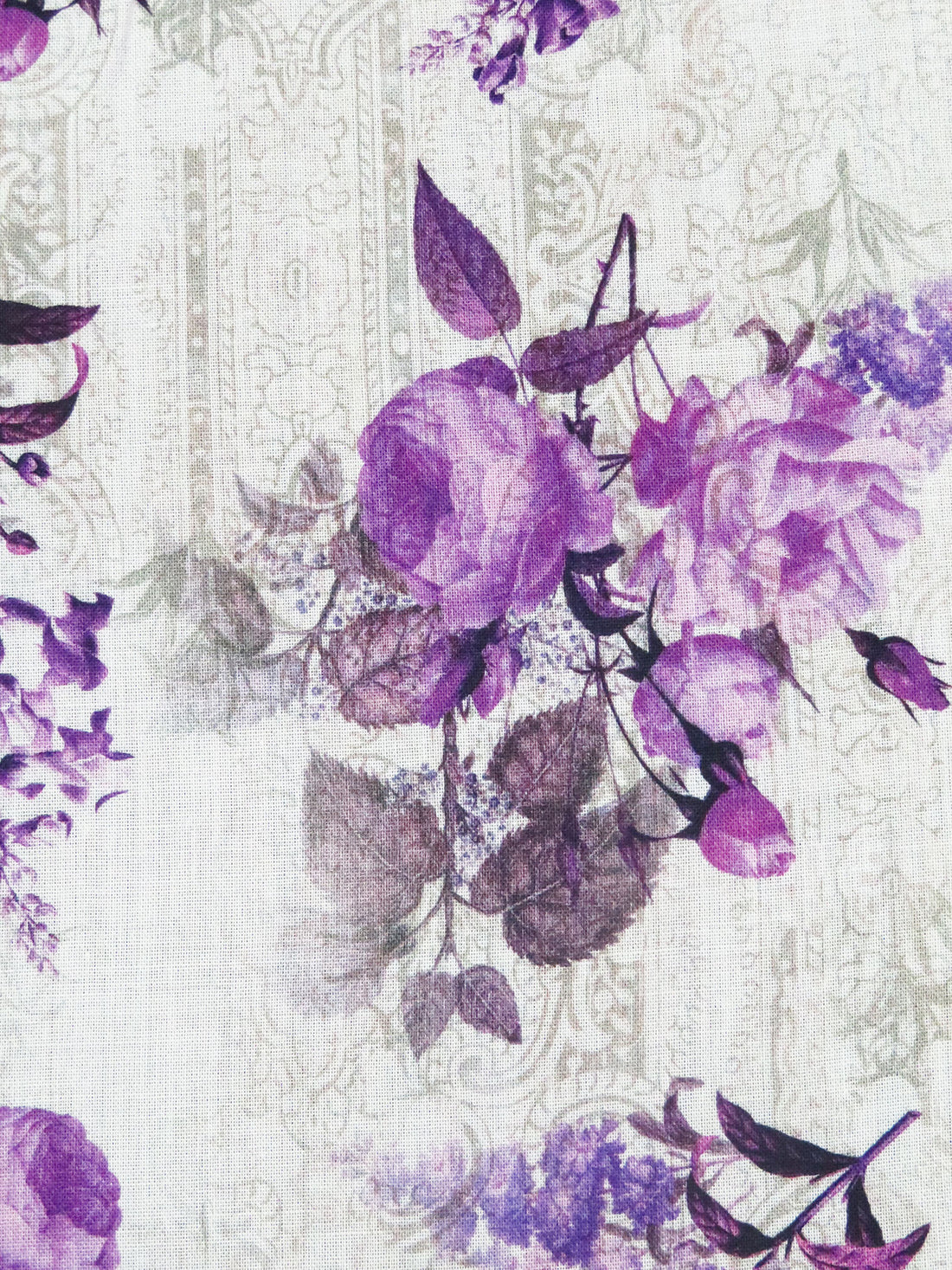 White/Dark Purple/Light Medium Orchid/Multi 100% Cotton Ornate On Floral Print Lawn 52W