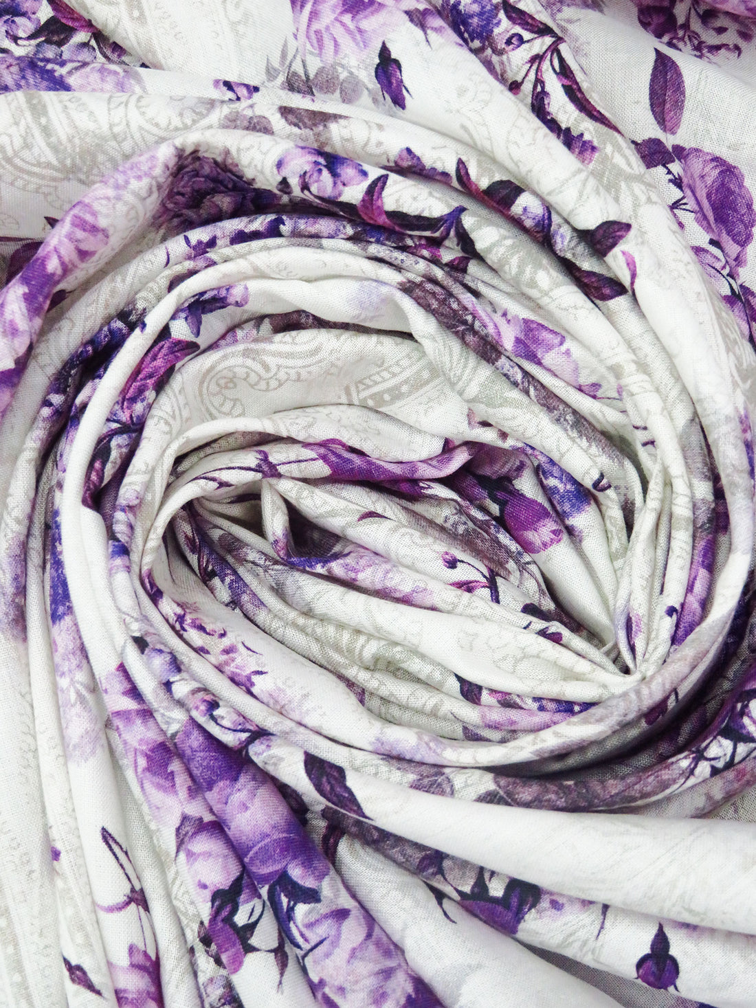 White/Dark Purple/Light Medium Orchid/Multi 100% Cotton Ornate On Floral Print Lawn 52W