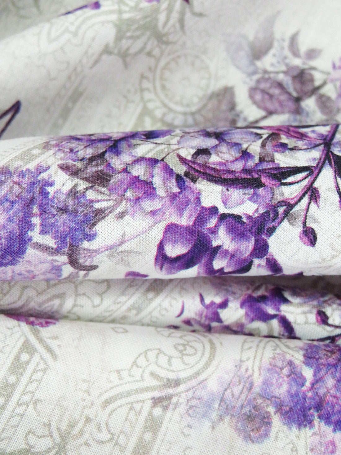 White/Dark Purple/Light Medium Orchid/Multi 100% Cotton Ornate On Floral Print Lawn 52W
