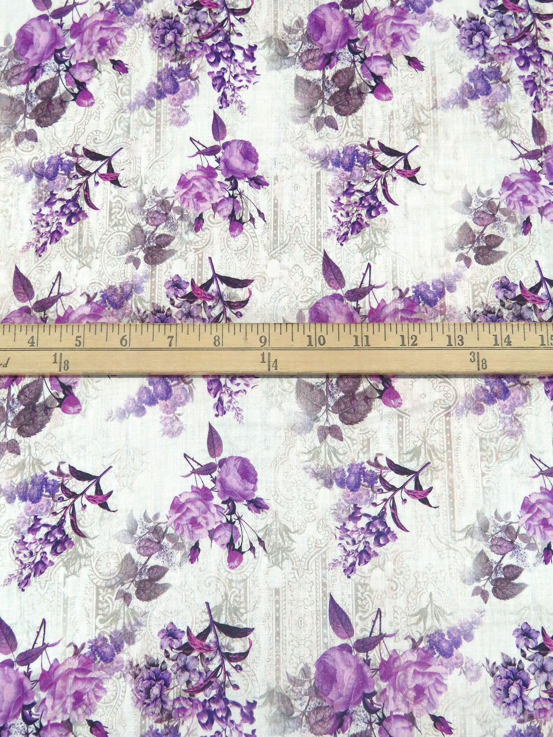 White/Dark Purple/Light Medium Orchid/Multi 100% Cotton Ornate On Floral Print Lawn 52W
