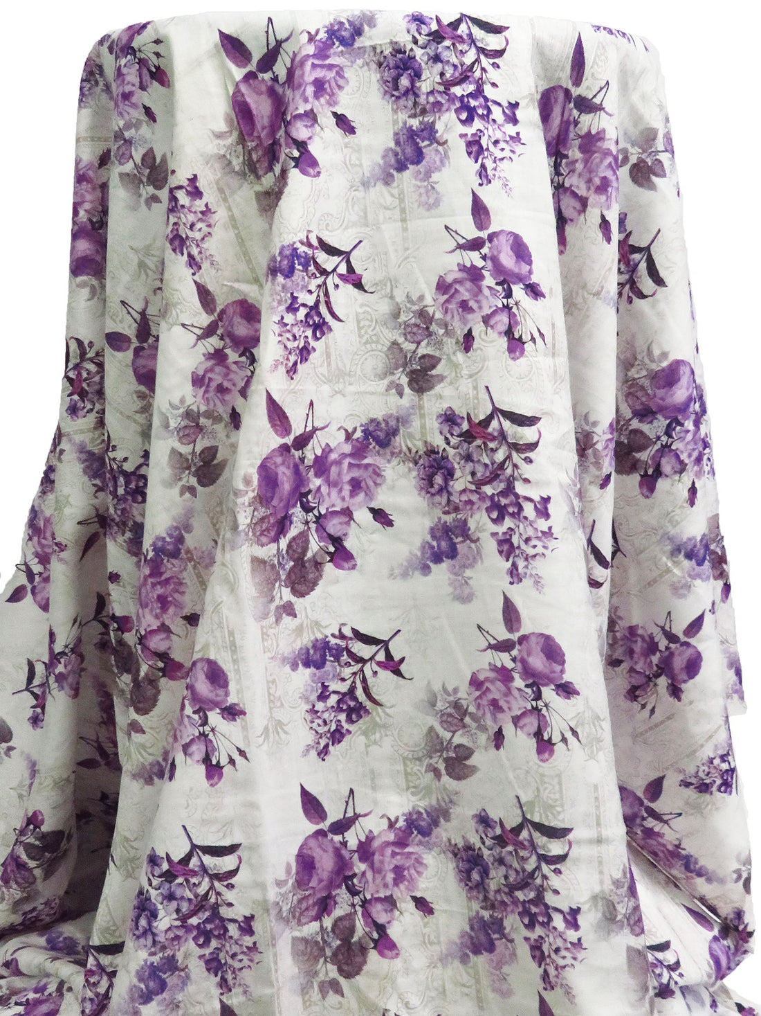 White/Dark Purple/Light Medium Orchid/Multi 100% Cotton Ornate On Floral Print Lawn 52W