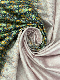 Lapis Blue/Electric Lime/Bone/Multi 100% Cotton Large Mini Oval Double Border Print Sateen Shirting 58W