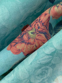 Raindrop/Desert Coral/Champagne Pink/Multi 100% Rayon Floral Print Challis 56W