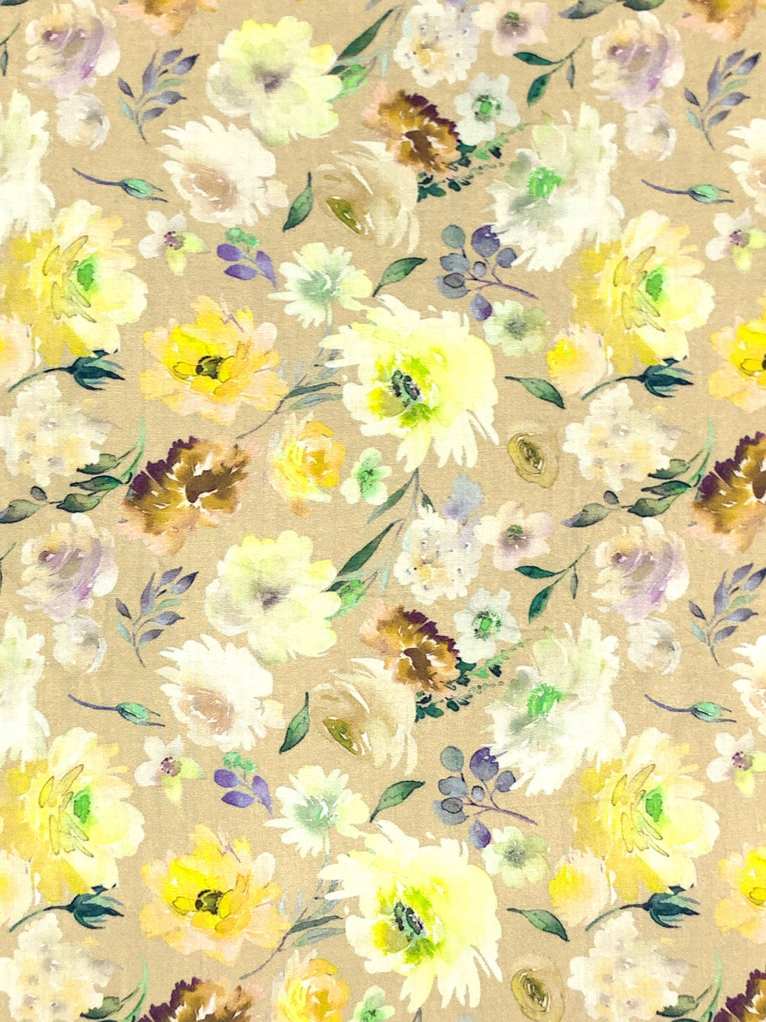 Burlywood/Wisteria/Lemon/Multi 100% Rayon Floral Print Challis 58W