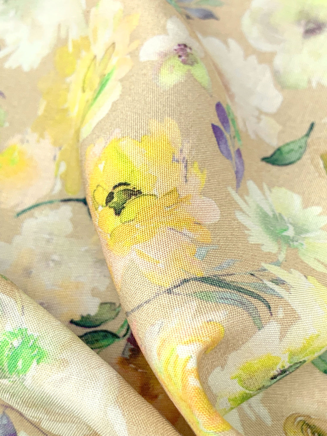 Burlywood/Wisteria/Lemon/Multi 100% Rayon Floral Print Challis 58W