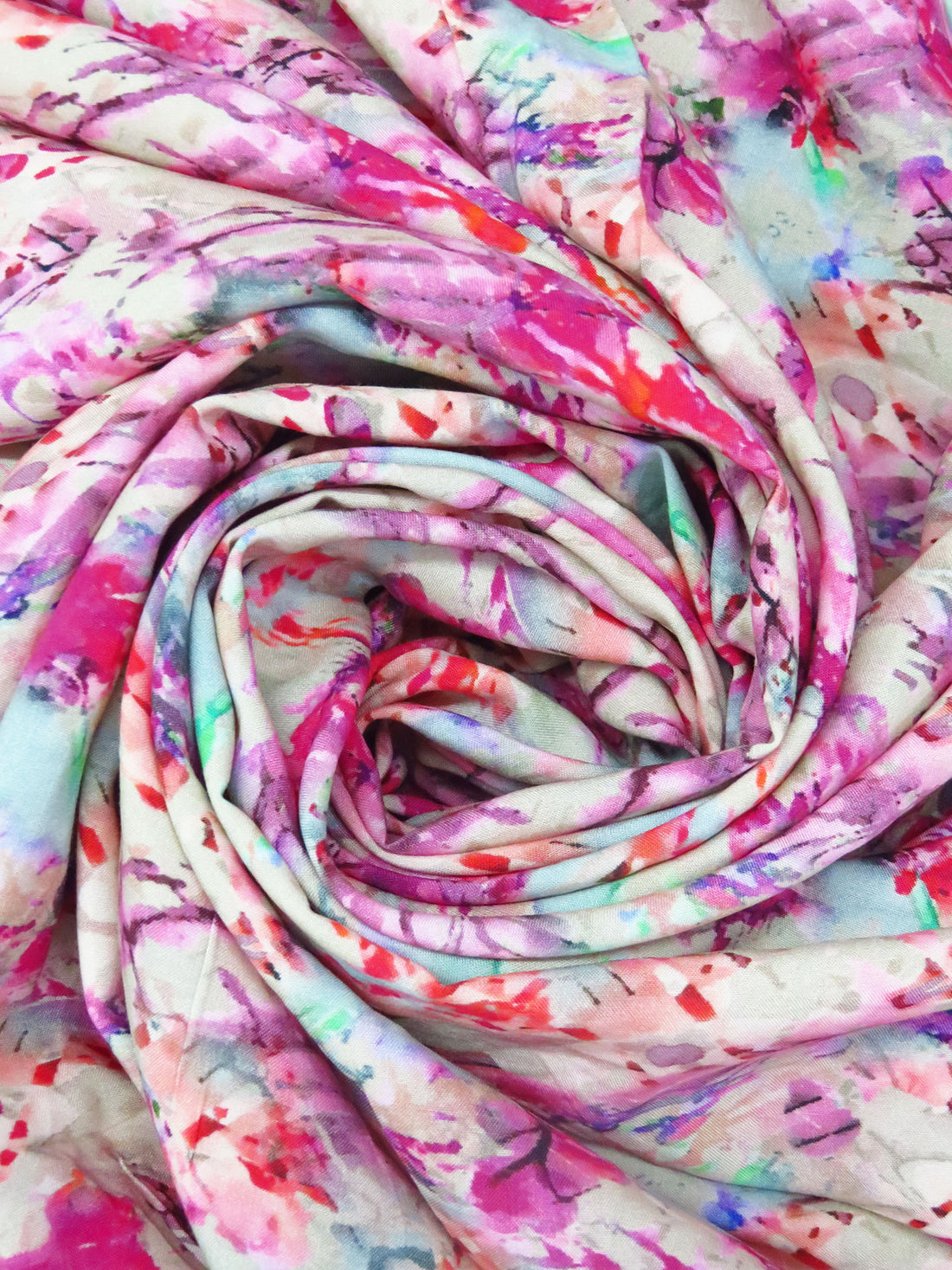 Dogwood Rose/Dust Storm Pink/Pearl Aqua/Multi 100% Rayon Abstract Print Challis 58W