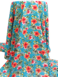 Ball Blue/Citron/Coral Red/Multi 100% Rayon Floral Print Challis 58W