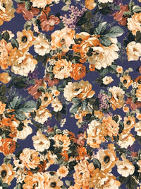 Independence Blue/Deep Carrot/Off-White/Multi 100% Cotton Floral Print Sateen Shirting 58W