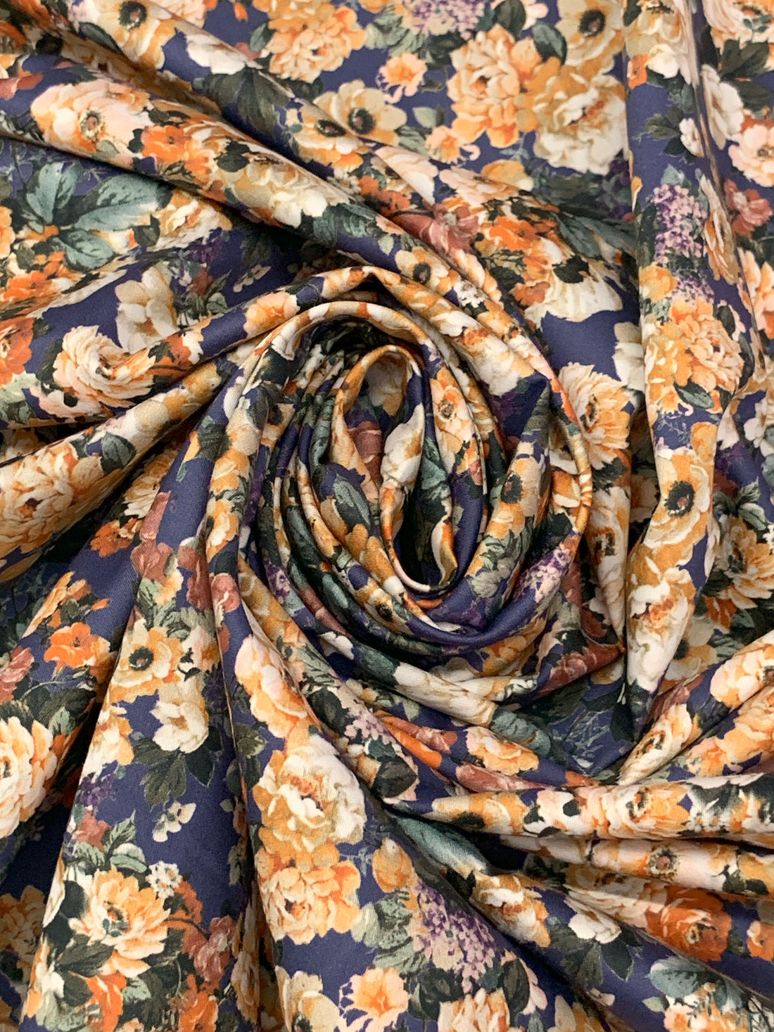 Independence Blue/Deep Carrot/Off-White/Multi 100% Cotton Floral Print Sateen Shirting 58W