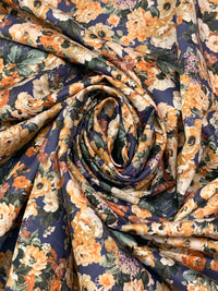 Independence Blue/Deep Carrot/Off-White/Multi 100% Cotton Floral Print Sateen Shirting 58W