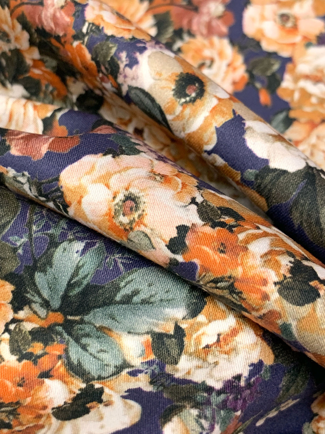 Independence Blue/Deep Carrot/Off-White/Multi 100% Cotton Floral Print Sateen Shirting 58W