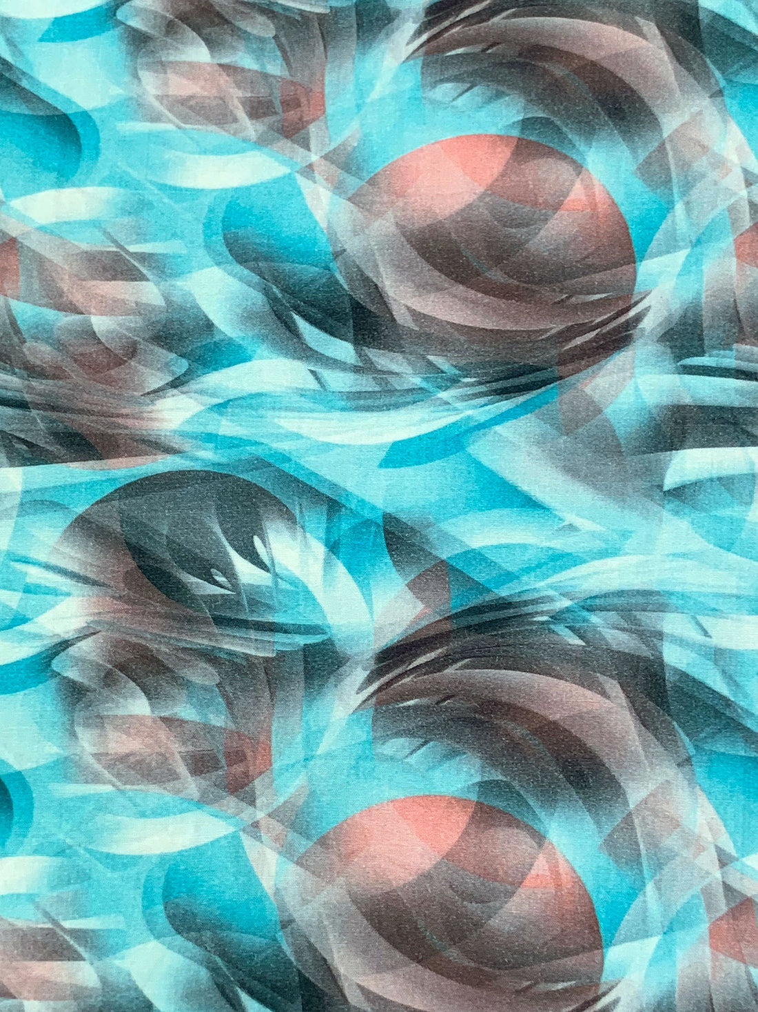 Caribbean Blue/Salmon Rose/Off-White/Multi 100% Rayon Abstract Print Challis 56W