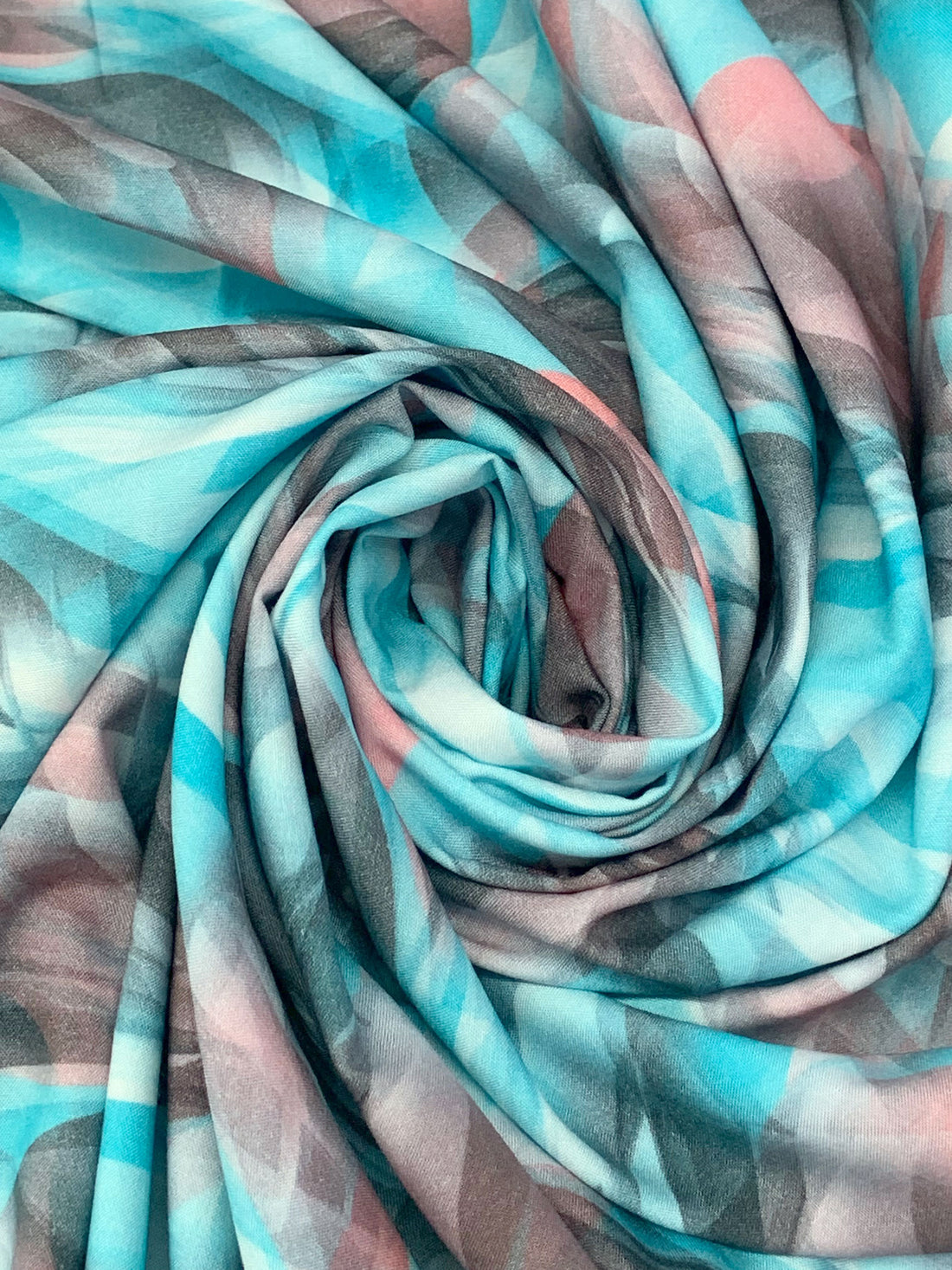 Caribbean Blue/Salmon Rose/Off-White/Multi 100% Rayon Abstract Print Challis 56W