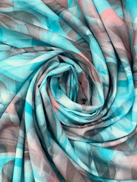 Caribbean Blue/Salmon Rose/Off-White/Multi 100% Rayon Abstract Print Challis 56W