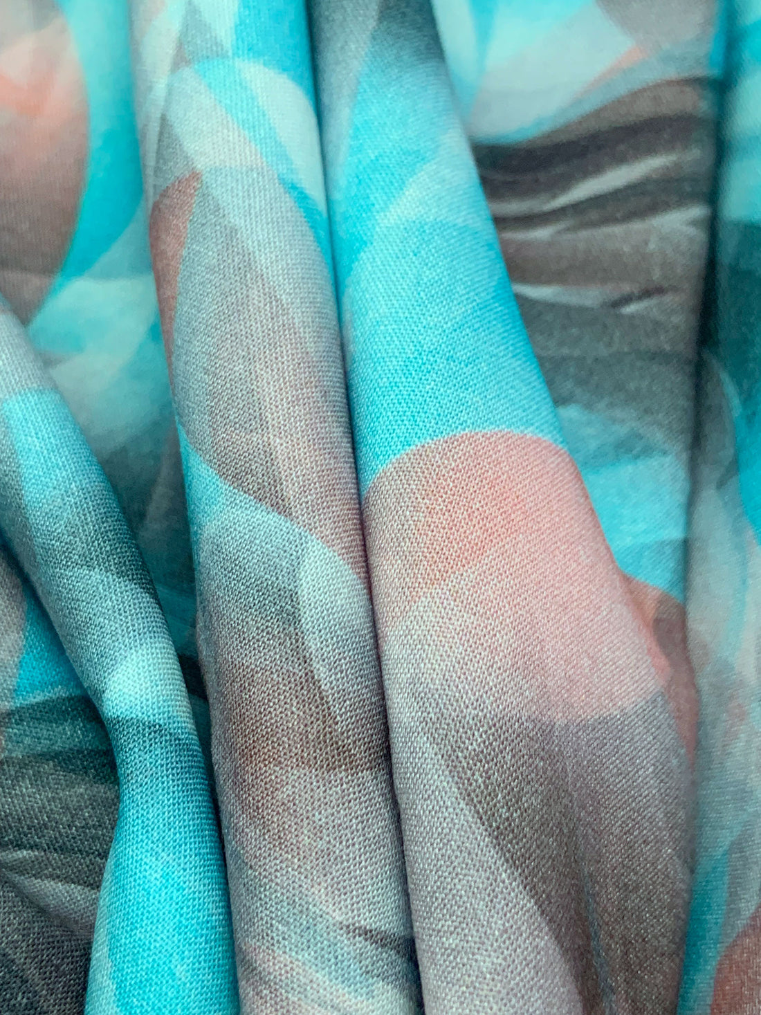 Caribbean Blue/Salmon Rose/Off-White/Multi 100% Rayon Abstract Print Challis 56W